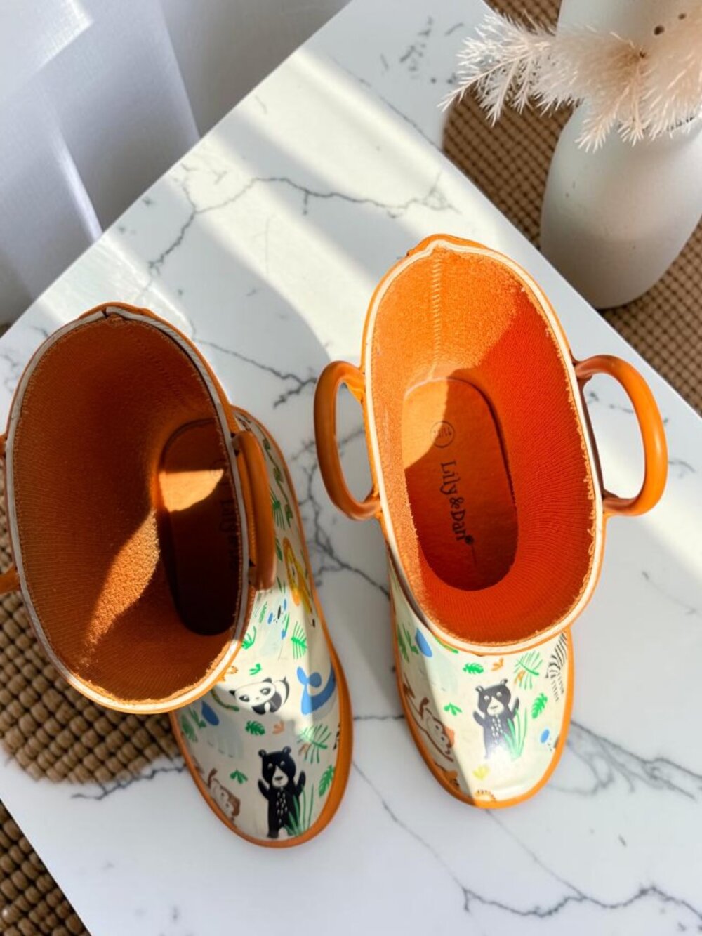 Lily & Dan Kids Safari Jungle Rain Boots Orange Animal Print Waterproof 11/12 - Picture 5 of 13